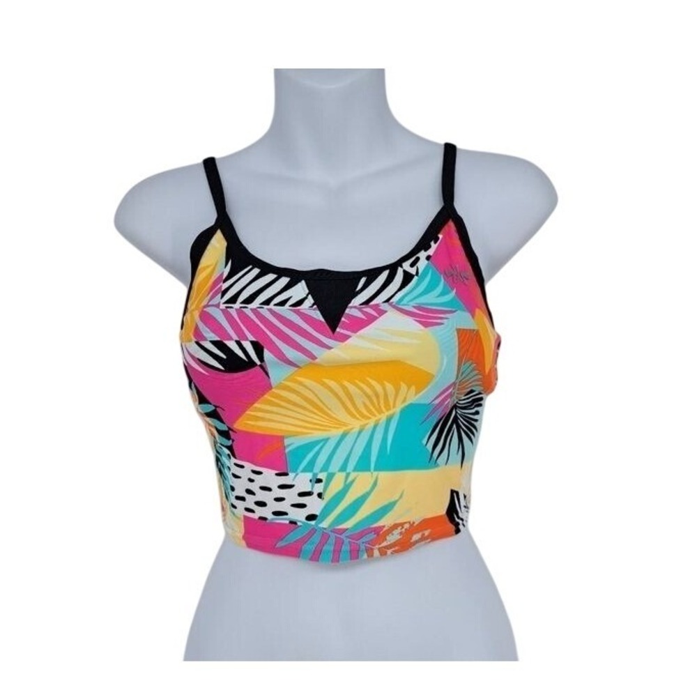ZX Sport Swim Crop Top Women Small Multi Tropical Palm Print UPF 30+ Active
